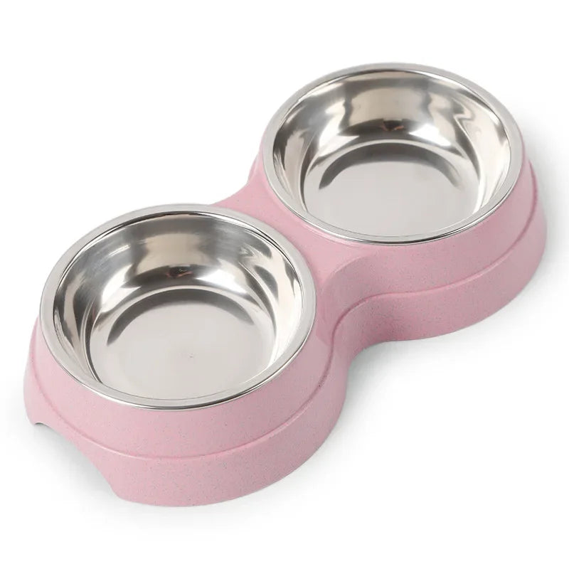 Gamelles doubles en acier inoxydable pour animaux de compagnie