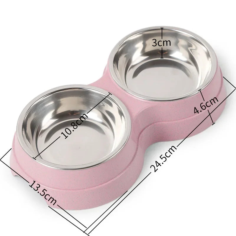 Gamelles doubles en acier inoxydable pour animaux de compagnie