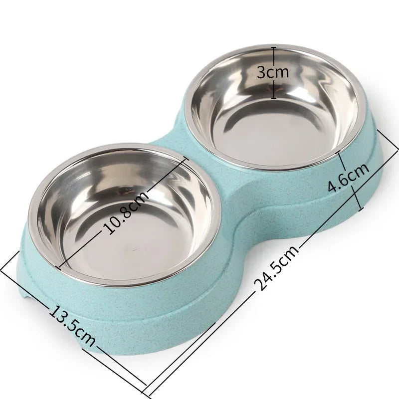 Gamelles doubles en acier inoxydable pour animaux de compagnie