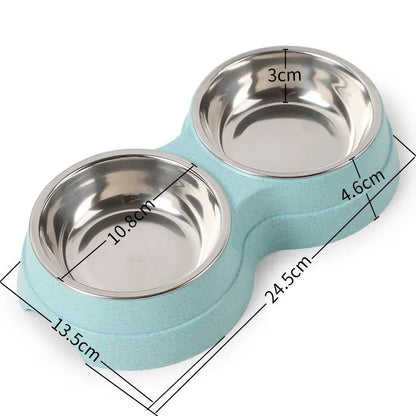 Gamelles doubles en acier inoxydable pour animaux de compagnie