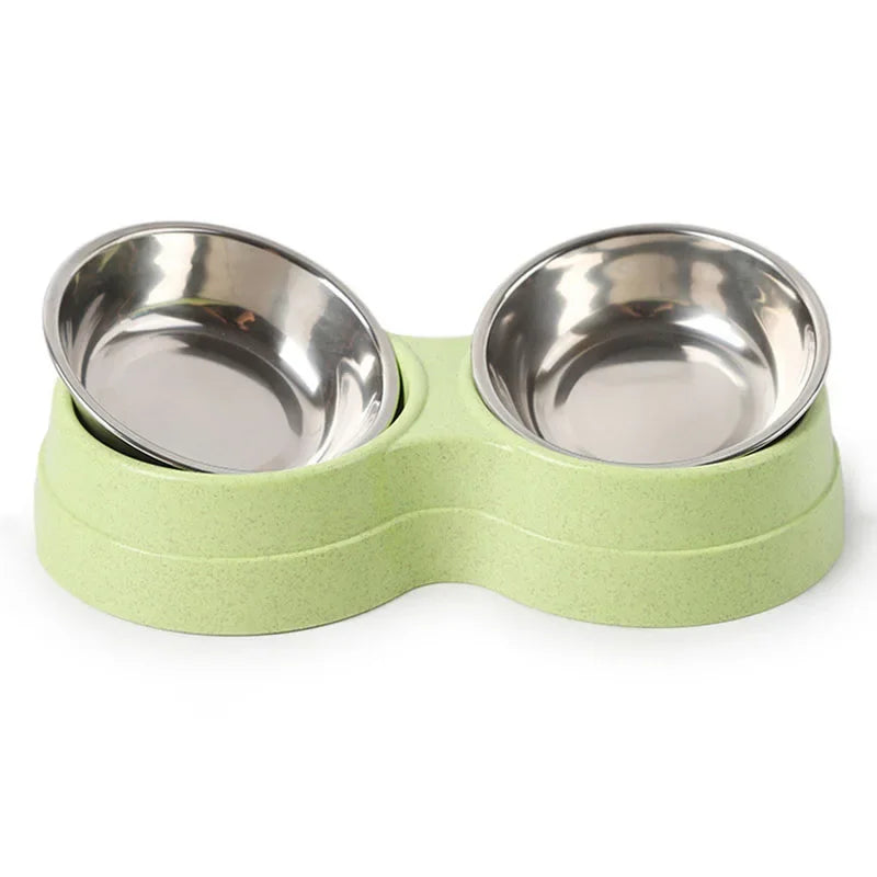 Gamelles doubles en acier inoxydable pour animaux de compagnie