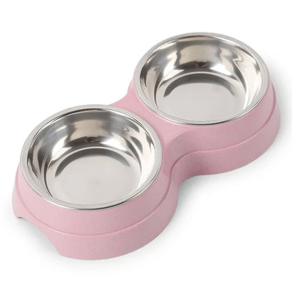 Gamelles doubles en acier inoxydable pour animaux de compagnie