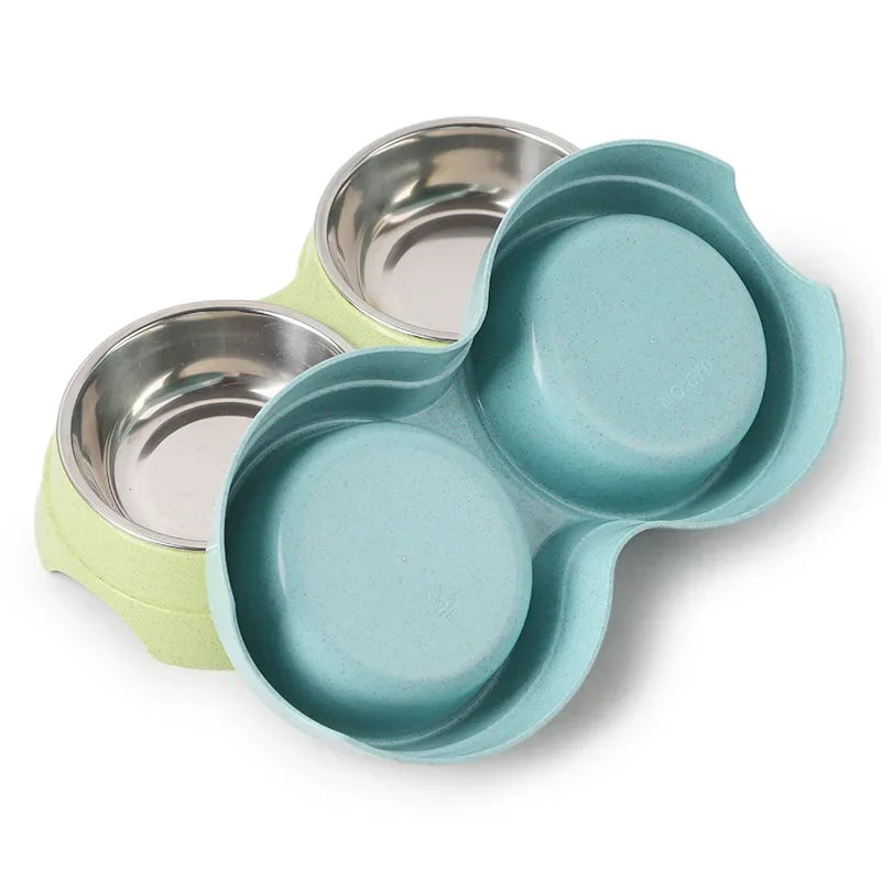 Gamelles doubles en acier inoxydable pour animaux de compagnie