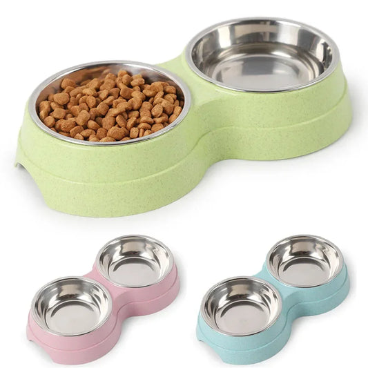 Gamelles doubles en acier inoxydable pour animaux de compagnie