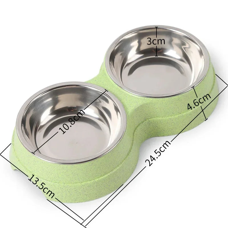 Gamelles doubles en acier inoxydable pour animaux de compagnie