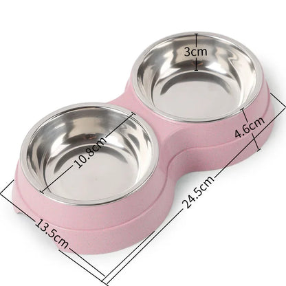 Gamelles doubles en acier inoxydable pour animaux de compagnie